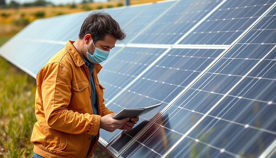 Masked individuals inspecting solar panels showcasing gender incentives in climate finance.
