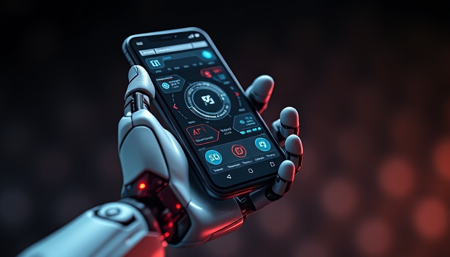 Robotic hand with smartphone displaying futuristic Manus AI and Hype.
