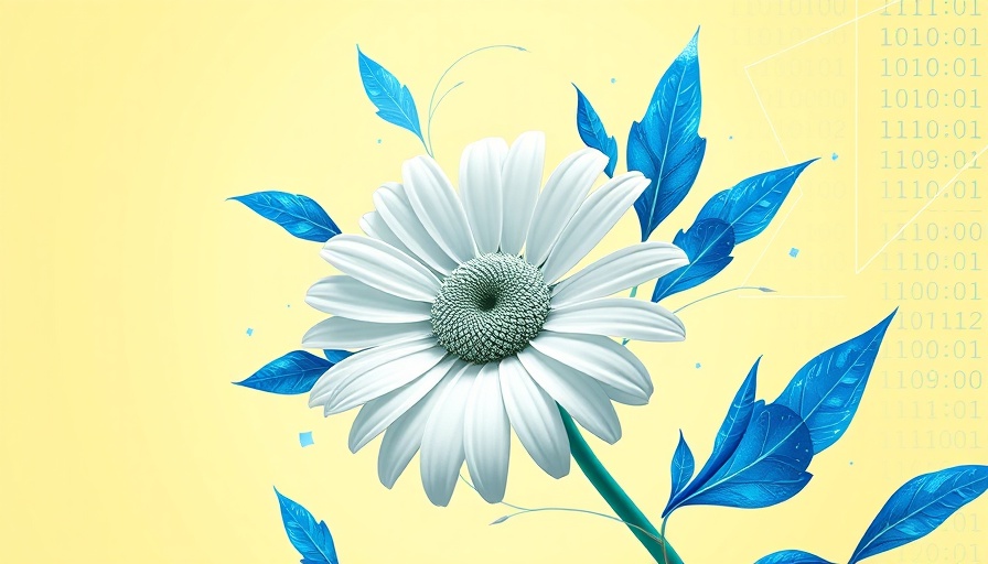 Abstract art with daisy and digital elements symbolizing eco-technology.