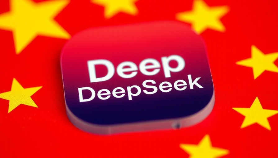 DeepSeek AI app icon against a Chinese flag background, highlighting adoption.