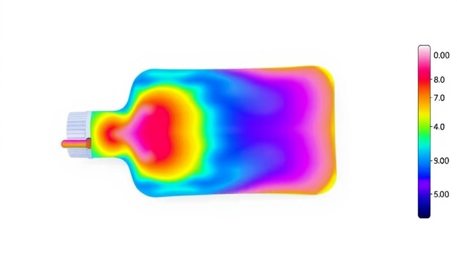 Thermal map of hot water bottle design weaknesses showing temperature distribution