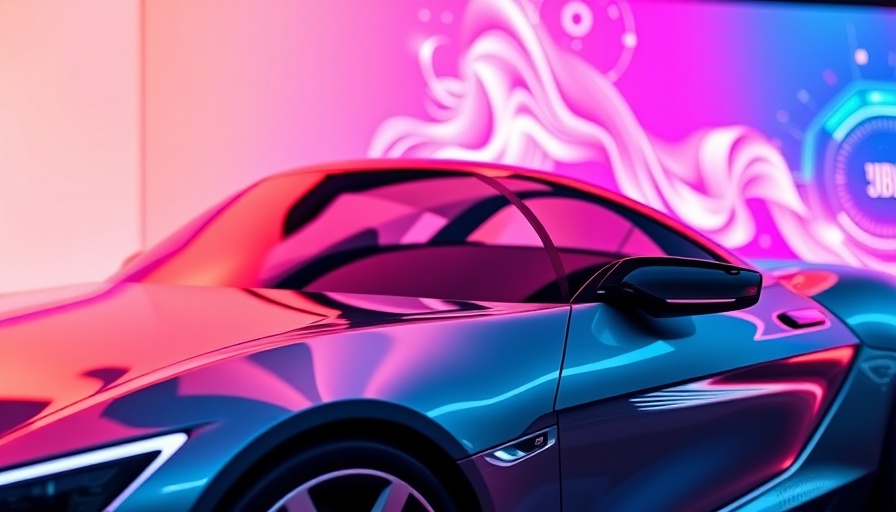 Ray-Ban Metas and new electric vehicles with tech gadgets, vibrant backdrop.