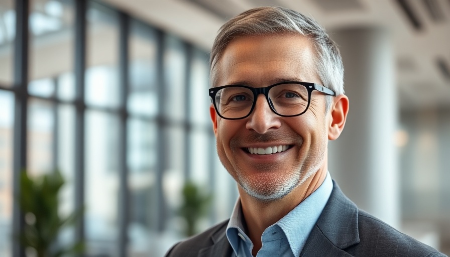 Authority Positioning concept with smiling confident man in office.