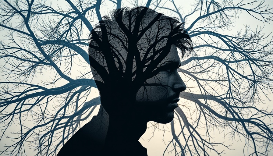 Futuristic silhouette of man and tree, symbolizing ancient knowledge unlocking human potential.