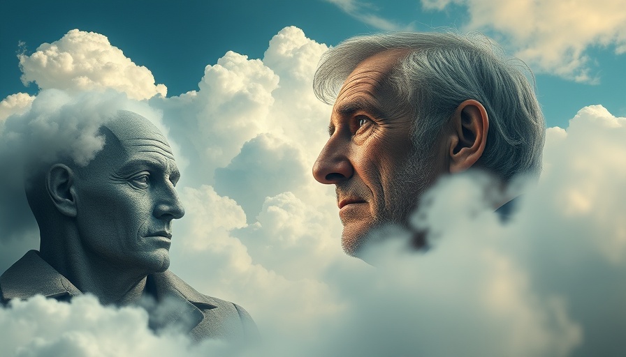 Surreal heads and thoughtful man illustrating power of consciousness