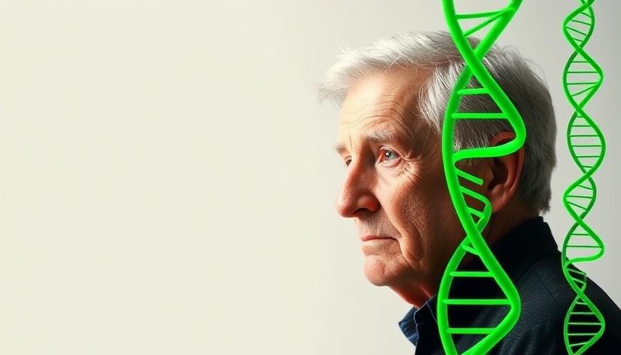DNA and human origins concept with elderly man and DNA graphic.