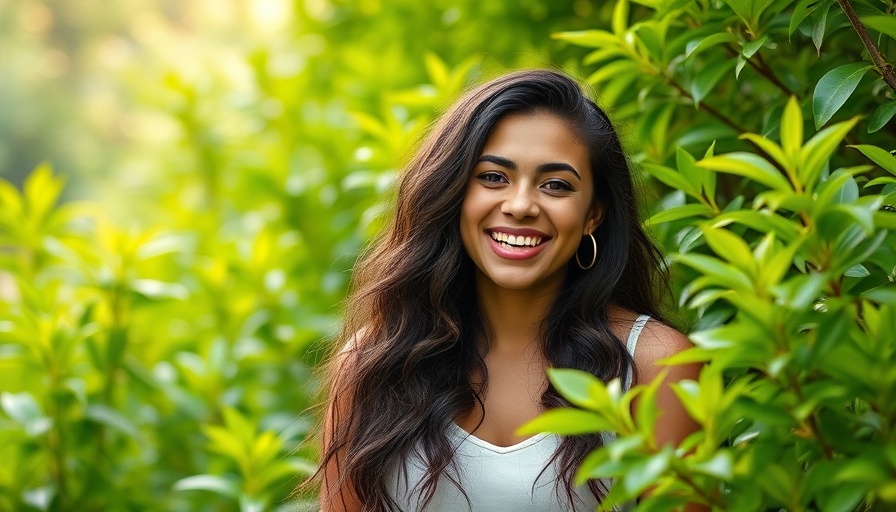 Confident woman outdoors amid greenery for meditation healing overcoming cancer.