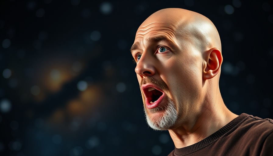 Man channeling energy while speaking against starry sky.