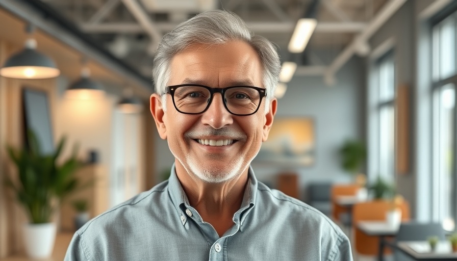 AI-Powered Decision-Making banner with smiling man in modern office