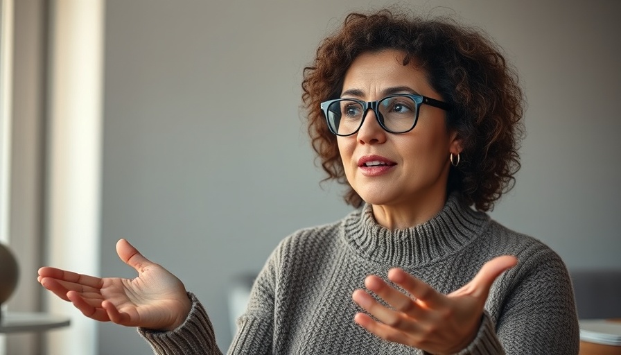 Calm woman discussing a shift in consciousness indoors.