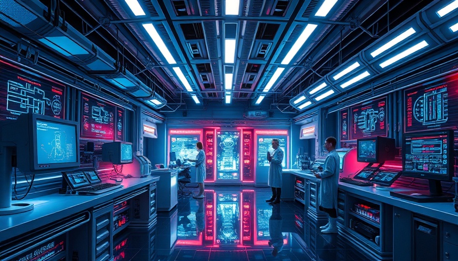 Futuristic Quantum Research Center with advanced technology and researchers