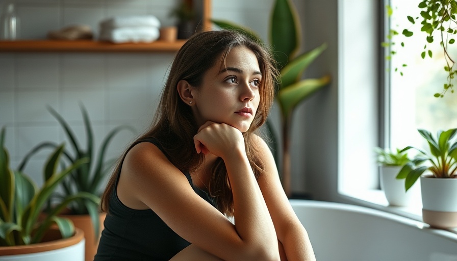 Young woman reflecting in bathroom overcoming rumination disorder