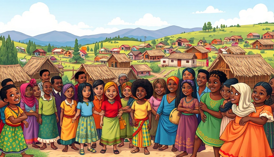 Colorful community illustration promoting inclusive insurance for low-income.