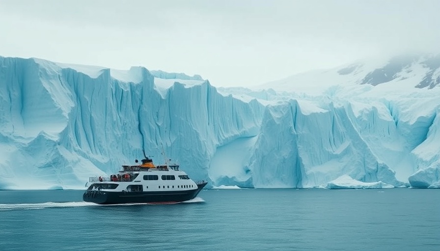 Expedition ship by glacier working on preventing the doomsday glacier collapse.
