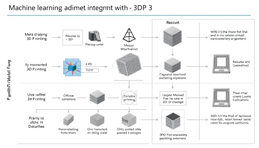Machine learning in metal 3D printing schematic workflow visualization.