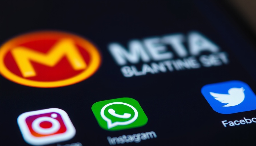 Blurred Meta logo with app icons, related to ad-tracking lawsuit.