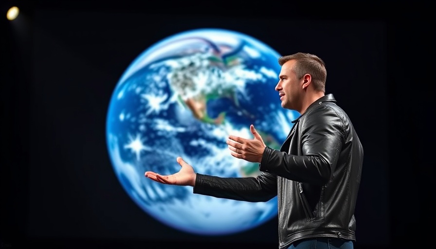 Person presenting on stage with Earth projection, NVIDIA quantum computing.