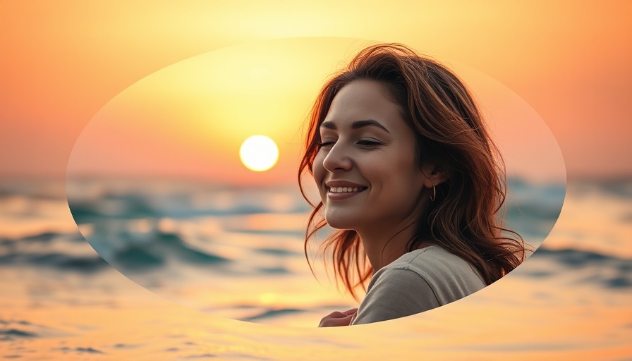 Meditation for Unconditional Love graphic featuring sunset and serene woman.