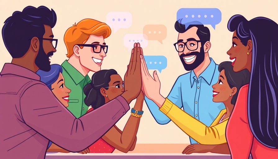 Colorful cartoon of diverse virtual meeting shows workplace friendship.
