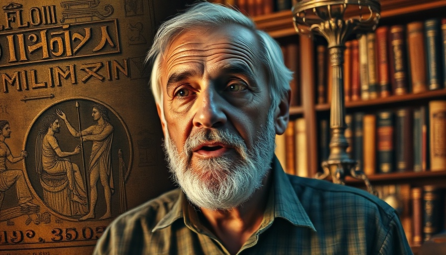 Seven Hermetic Principles illustration with speaker and ancient imagery.