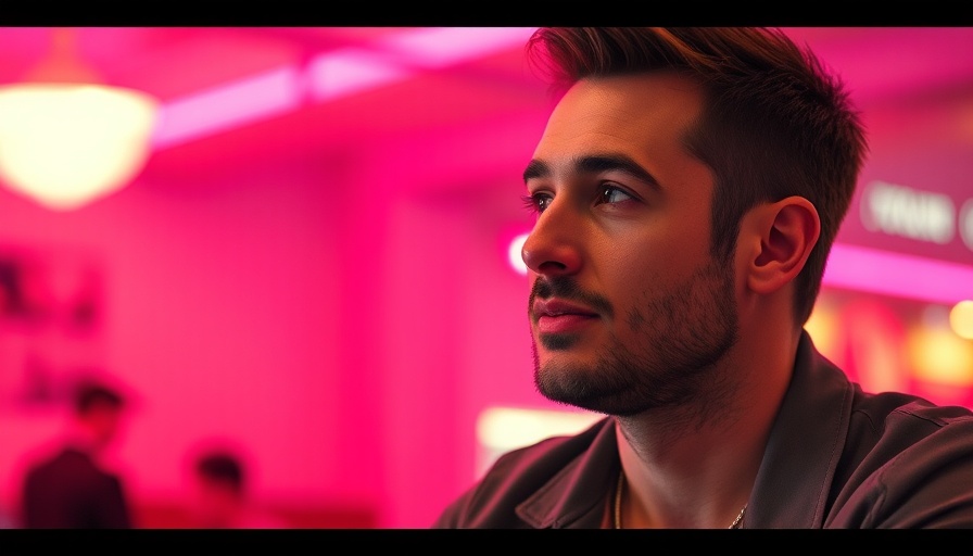 Thoughtful man in conversation under pink lighting, stop absorbing energy as an empath.
