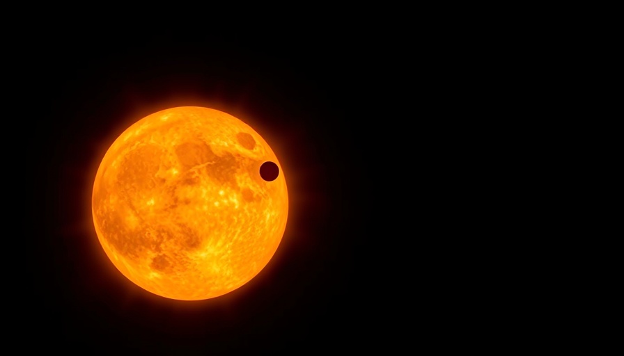 March 2025 transformation and Venus journey depicted by a small dark spot on a bright orange sun.