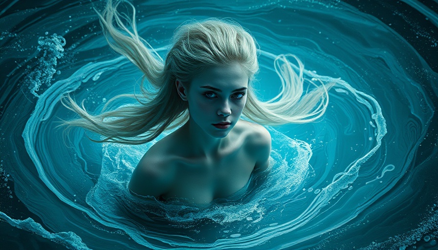 Ethereal aquatic figure with a mysterious gaze in cosmic waters, Sedna's cosmic guidance