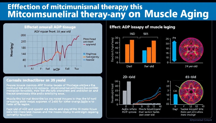 Mitochondrial therapy for muscle aging infographic with muscle comparisons and data.