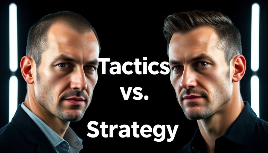 Tactics vs. Strategy concept with contrasting portraits, modern design.