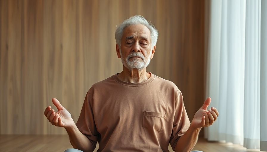 Older man meditating for stress relief with serene expression.