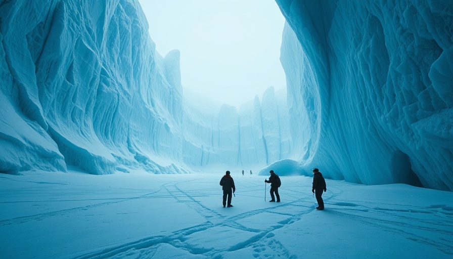 Antarctica's Buried Structures explored by figures in icy landscape.