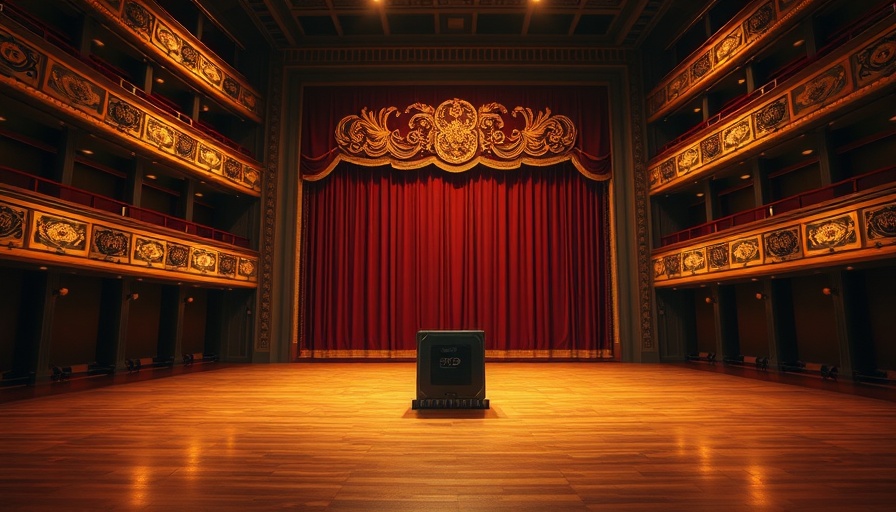 Lone CPU on a theater stage representing quantum computing accessibility.