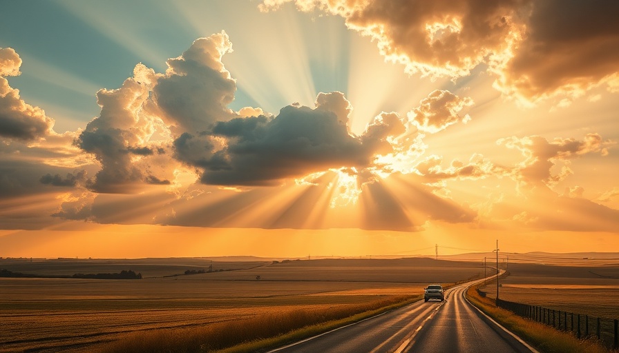 Sun breaking through clouds over field, illustrating solar geoengineering.