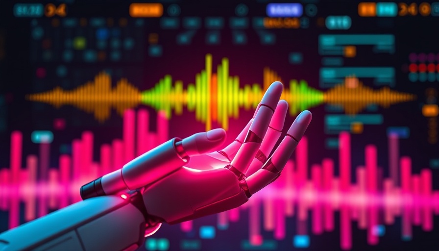 AI voice assistant improvements visualized with robotic hand and sound waves.