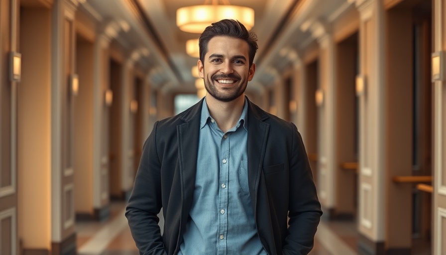 Person smiling confidently in a bright, elegant hallway.
