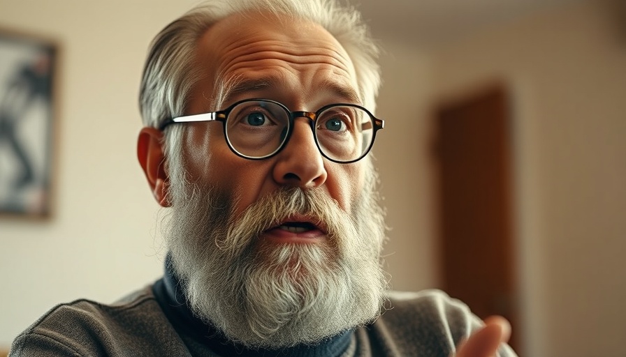 Wise elderly man discussing spiritual awakening indoors.