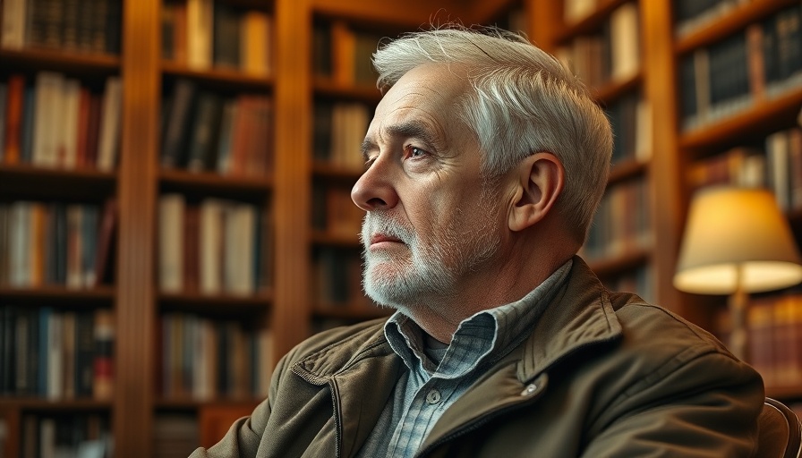Elderly man in library discussing Quantum Physics and Spirituality.