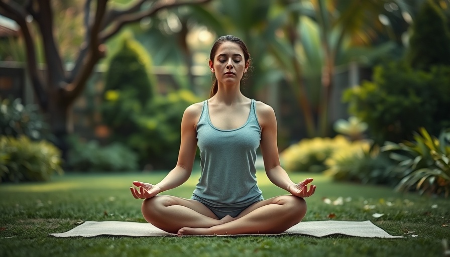 Mindful Menopause Guide: Woman meditating in a tranquil garden.