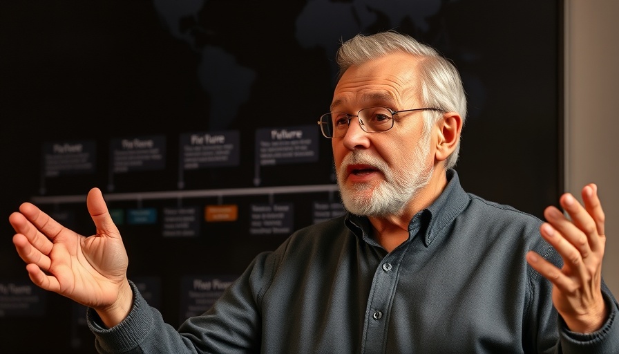 Precognition and its influence on reality - speaker with timeline graphics.