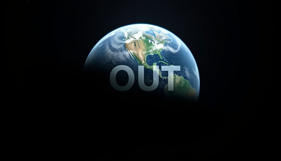 Serene Earth view from space with 'OUT'; life continues theme.
