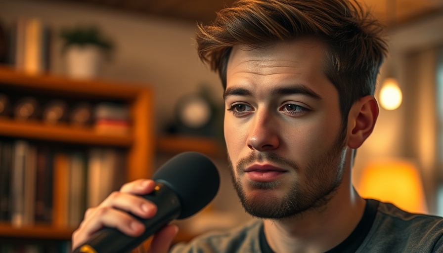 Young man speaking indoors about music for clinical depression.