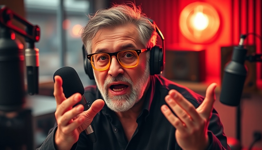 Middle-aged man podcasting in a studio, exploring if medical journals hide truths.