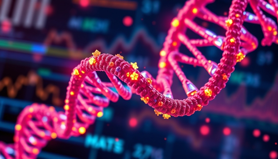 Generative AI for drug design visual with DNA and molecules.