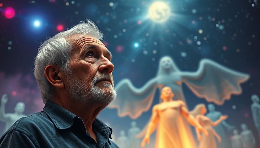 Coping with Loss concept with a contemplative man and cosmic background.