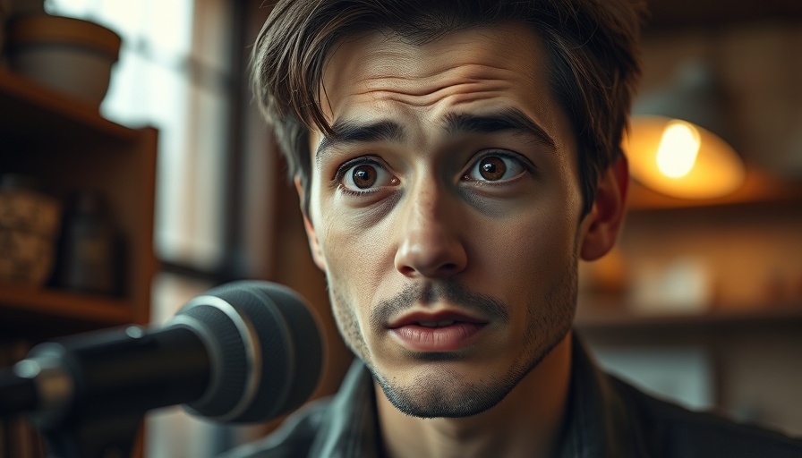 Thoughtful person speaking about healing from grief into a microphone.