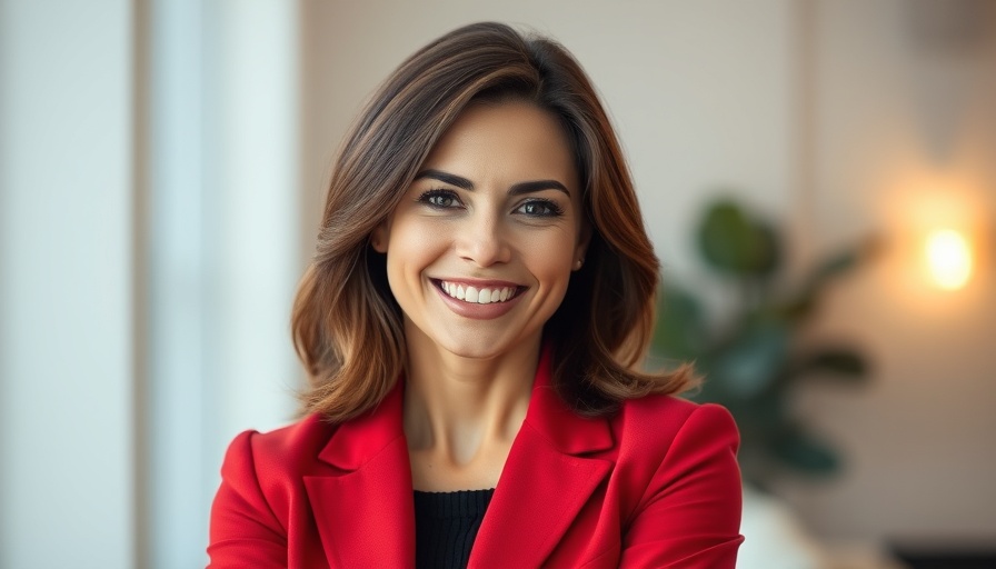Cheerful woman in red blazer epitomizing happiness for no reason.
