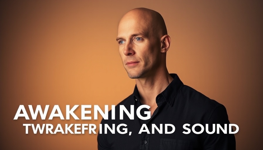Awakening Through Sound: Man in dark shirt with text overlay