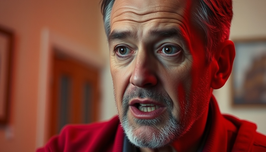 Middle-aged man speaking with red overlay, related to Near-Death Experiences.
