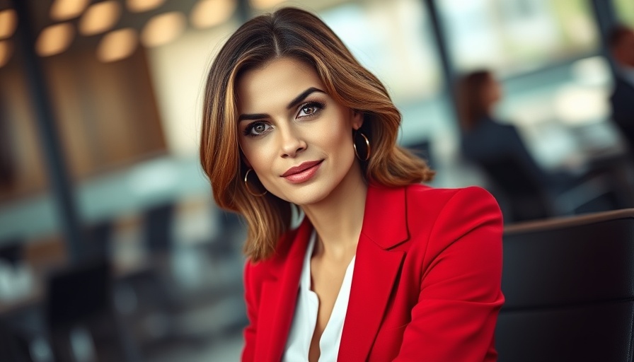 Confident woman in office setting, overcoming fear and self-doubt, natural light.