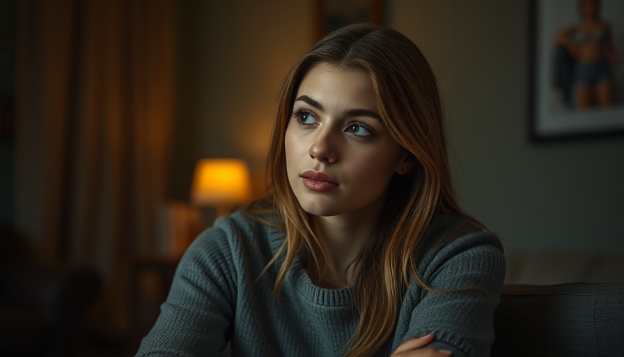 Contemplative young woman reflecting in soft lighting.